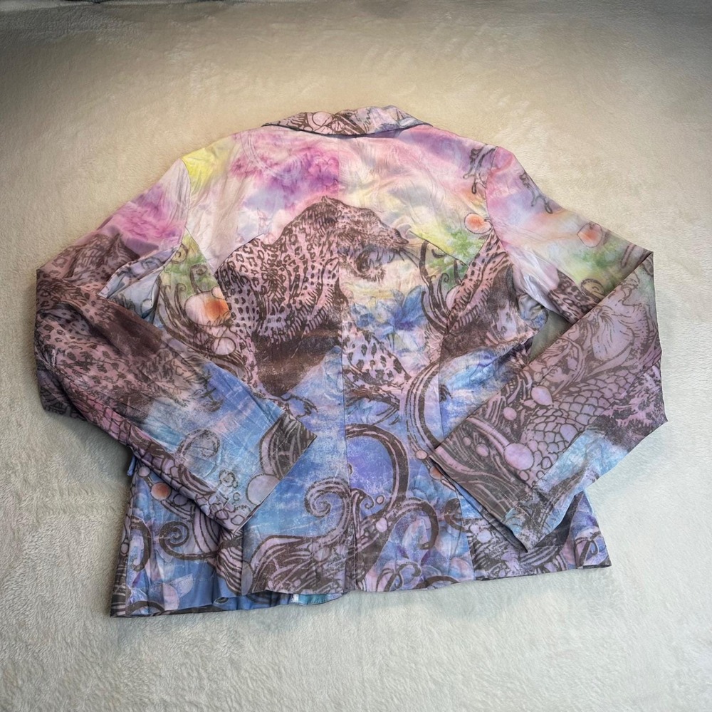 Alberto Makali Vintage Y2K Mixed Print Leopard Floral Blazer Jacket Multi-Color
